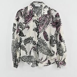Lola Sophie Paisley Button Down Top Womens Size XS Black Pink Cotton Lightweight